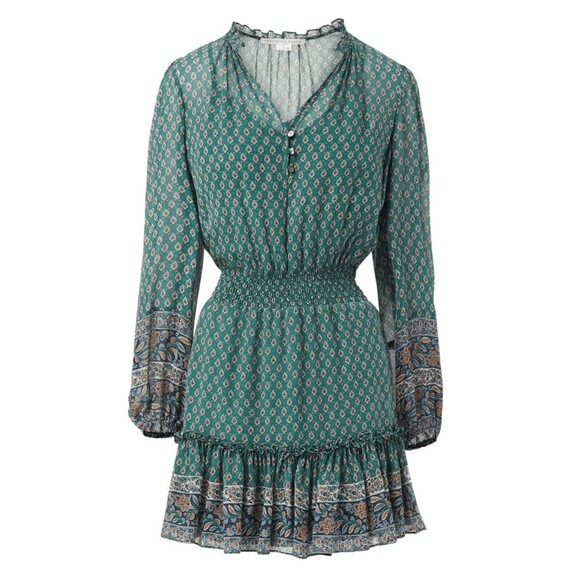 Veronica Beard Size 12 Destiny Smocked Waist V-Neck Seaglass Multi Silk Dress - Picture 8 of 12